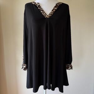 Dressbarn Women's Black Blouse with Cheetah Print Detail 2X NWT